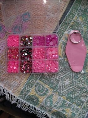 Mixed Pink Rhinestone, Jelly & Pearl Bedazzle KIT  -- DIY Keychain